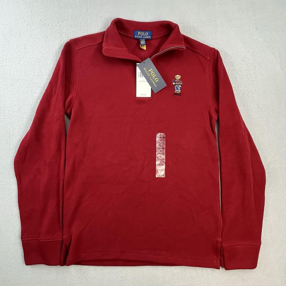 NEW Polo Ralph Lauren Polo Bear Quarter Zip Sweater Red Youth Size Large 14-16